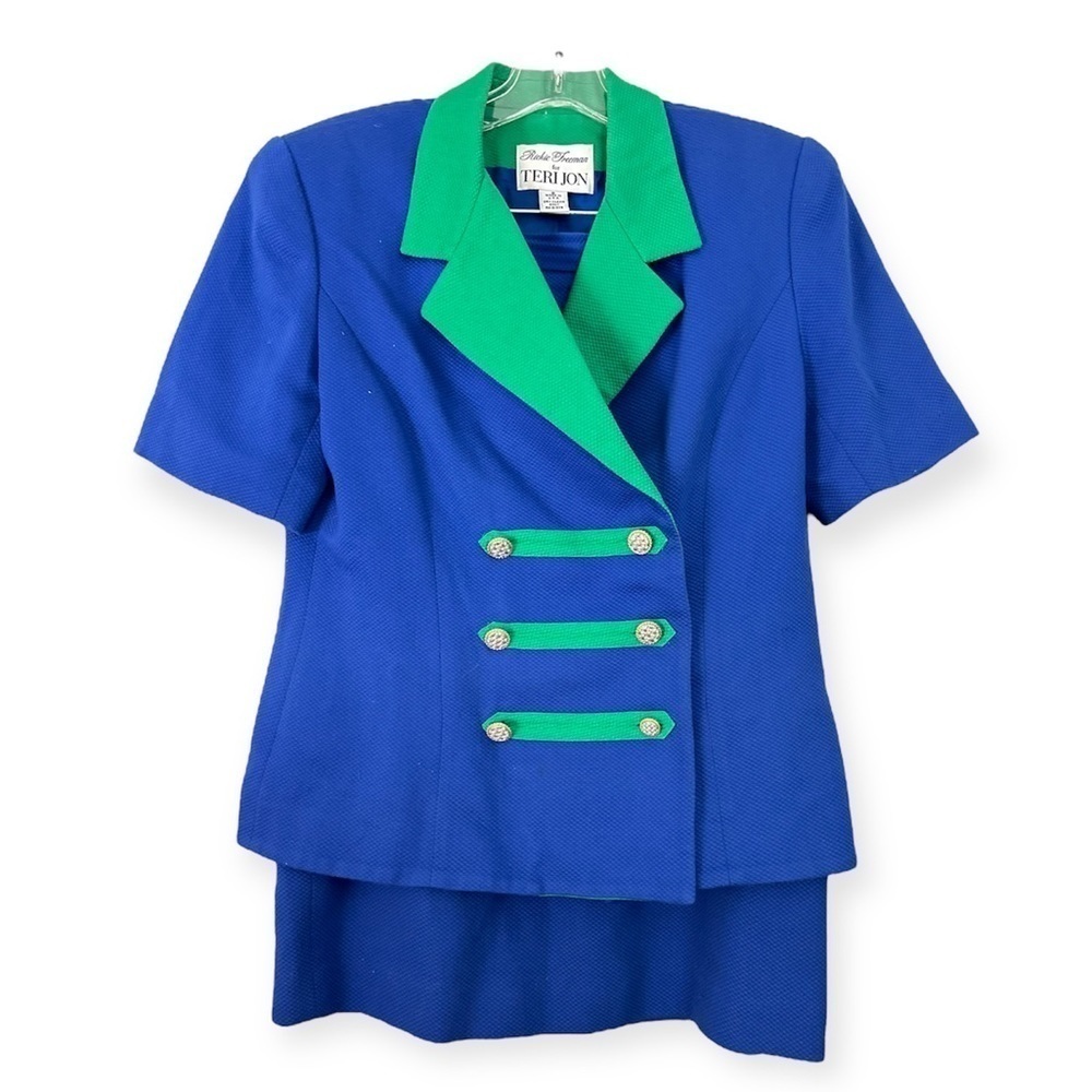 Rickie Freeman For Terri Jon blue and green skirt suit set size 6